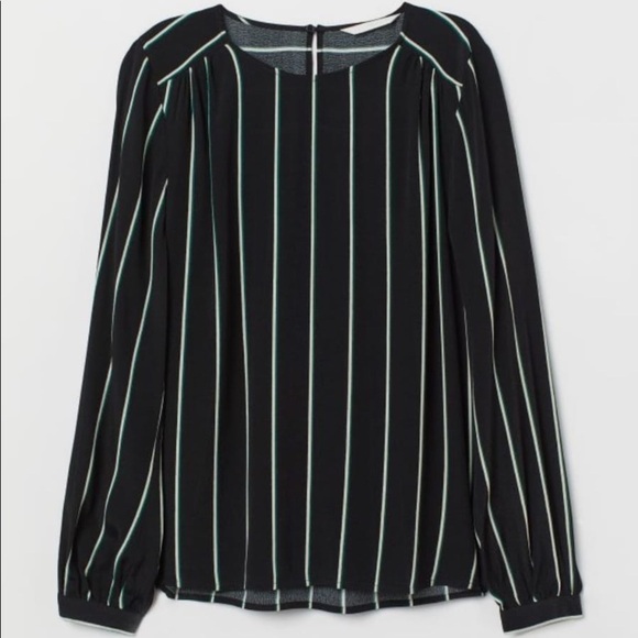 NEW H&M Long Sleeve Crewneck Striped Blouse - Picture 1 of 5